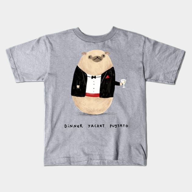 Dinner Jacket Pugtato Kids T-Shirt by Sophie Corrigan